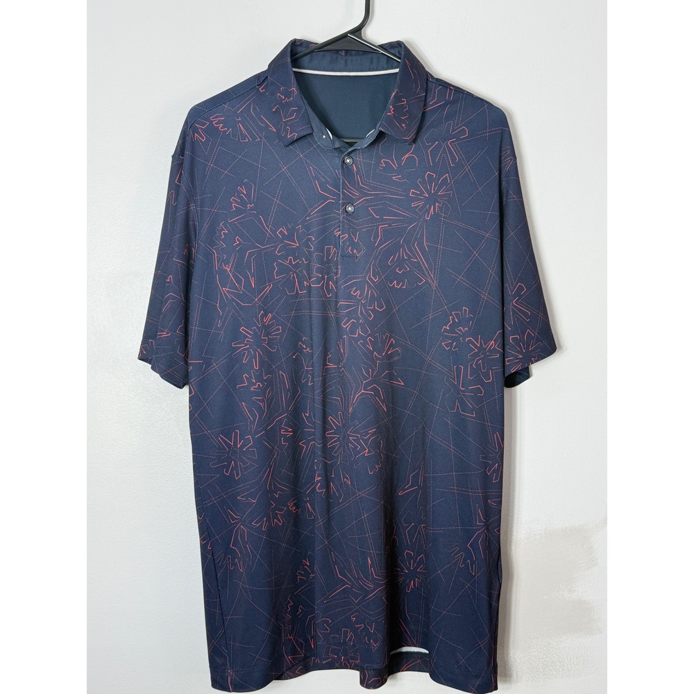 Galvin Green Mens Golf‎ Polo Shirt Navy Blue Orange Geometric Floral Print XL